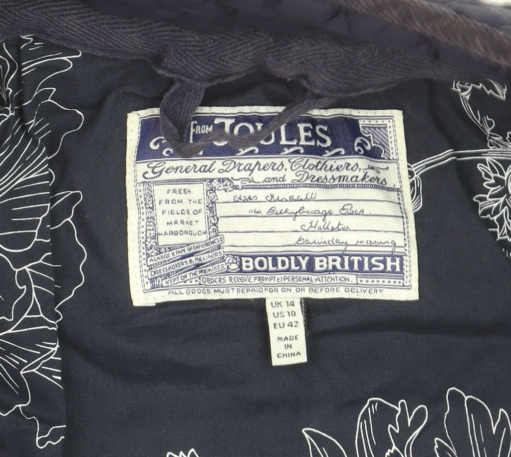 Joules Women Blue Quilted Mid-Length Regular Fit Jacket Size 14