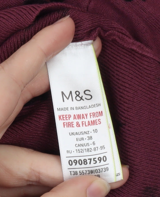 Marks and Spencer Women's Purple Floral Knit Jumper Size 10