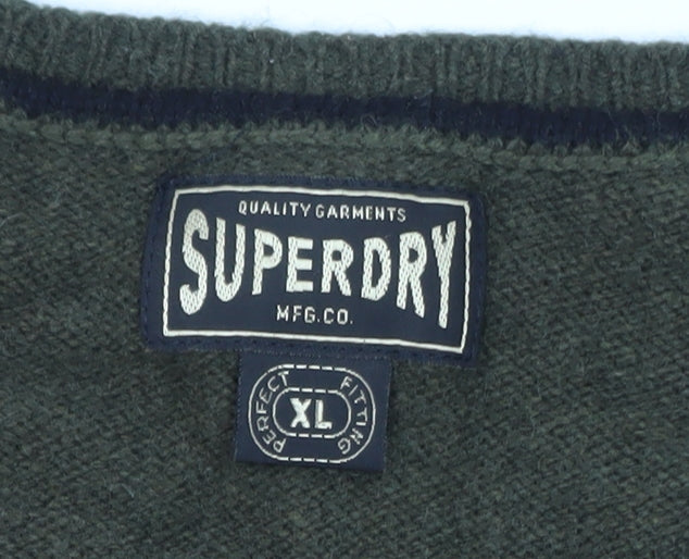 Superdry Men's Green XL Crew Neck Wool Pullover Jumper