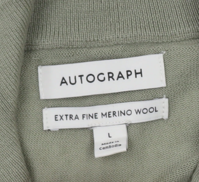 Marks and Spencer Men’s Green Merino Wool Half Zip Jumper L