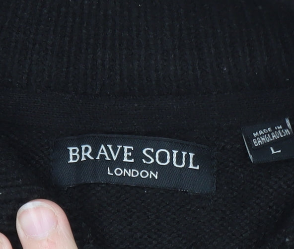 Brave Soul Men's Black L High Neck 1/2 Zip Jumper