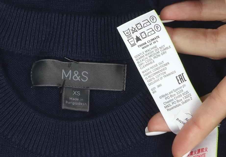 Marks and Spencer Men's Blue XS Graphic Cotton Pullover Jumper