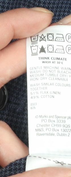 Marks and Spencer Men's Blue 3XL Linen Cotton Long Sleeve Overshirt