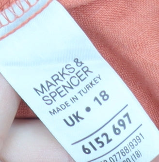 Marks and Spencer Women Orange Linen Shift Dress Size 18 Short Sleeve