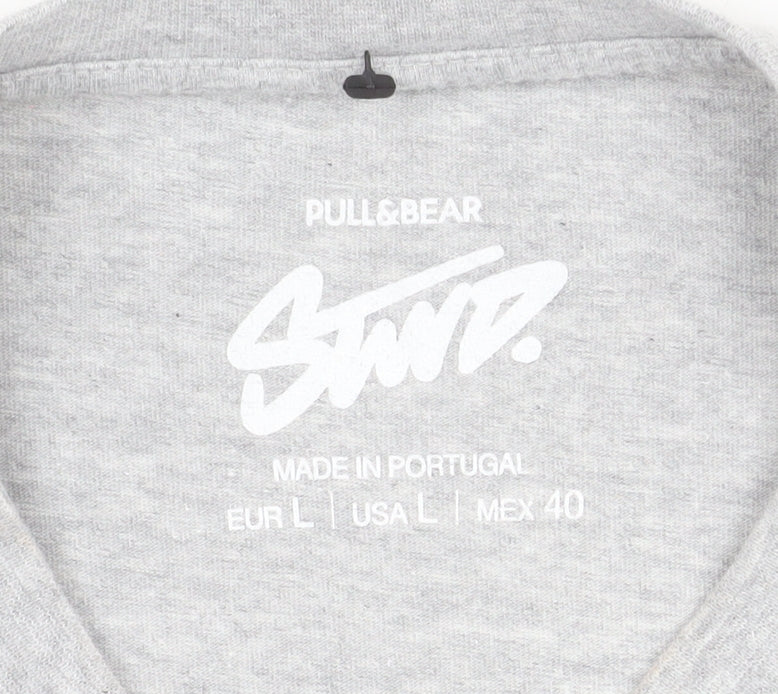 Pull & Bear Men's Grey Los Angeles Graphic Cotton T-Shirt L