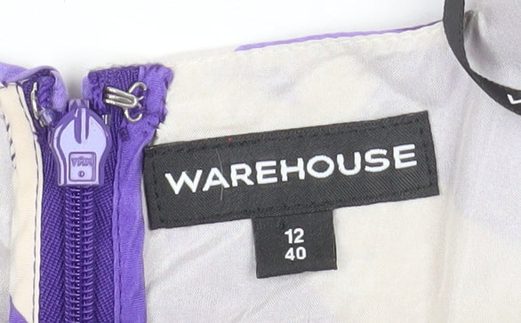 Warehouse Women's Multicoloured Silk Fit & Flare Dress Size 12