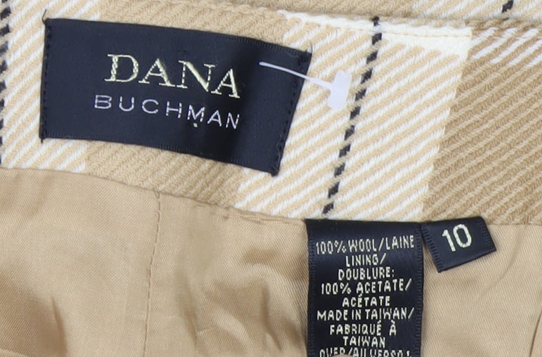 Dana Buchman Women’s Beige Plaid Wool Straight Leg Trousers Size 10