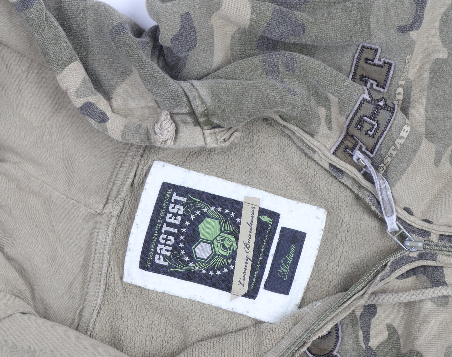 Protest Mens Green Camouflage Full Zip Hoodie Size M