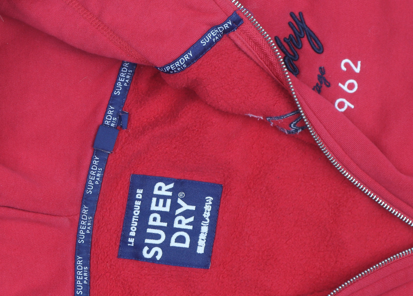Superdry Women Red Full Zip Hoodie Size 10 Classic Casual
