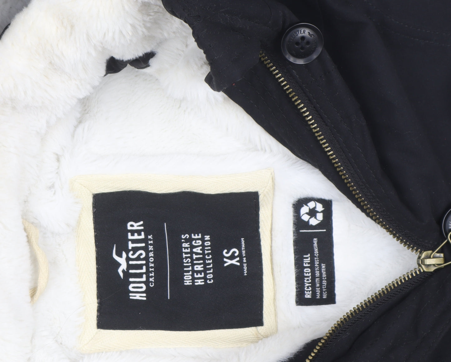 Hollister Men’s Black XS Parka Jacket Faux Fur Lined Hooded Winter Coat