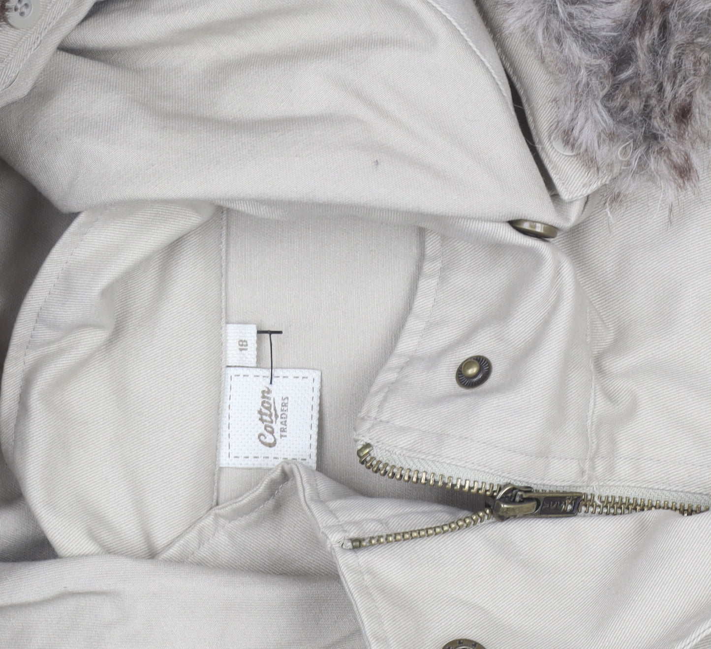 Cotton Traders Women’s Beige Faux Fur Hooded Parka Coat Size 18