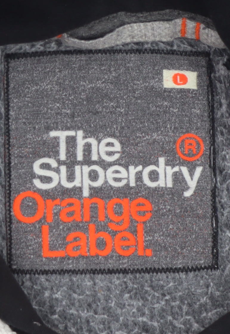 Superdry Men's Black Full Zip Hoodie Size L Orange Label Classic Style