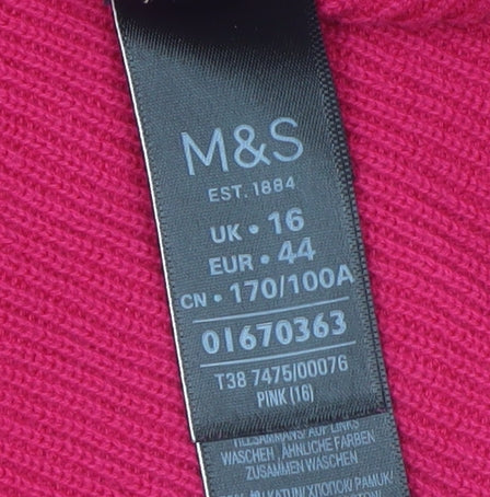 Marks and Spencer Women Pink Cotton Crew Neck Pleated Sleeve Jumper Size 16