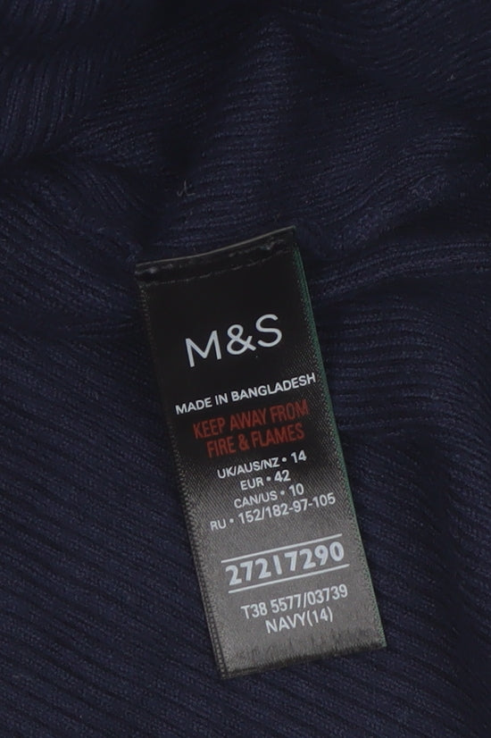 Marks and Spencer Womens Blue Size 14 Mock Neck Knit Jumper