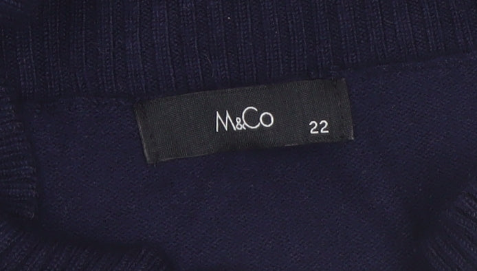 M&Co Women's Blue Short Sleeve High Neck Pullover Jumper Size 22