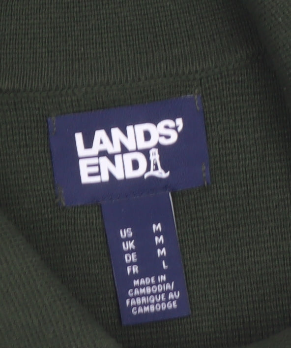 Lands' End Women's Green Cotton Collared Cardigan Size 12