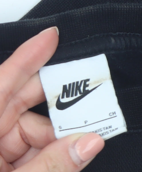 Nike Women's Black Cropped Pullover Sweatshirt Small Logo Crew Neck