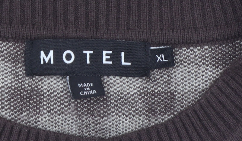 Motel Women Brown Beige Checked Cardigan XL Knit Long Sleeve