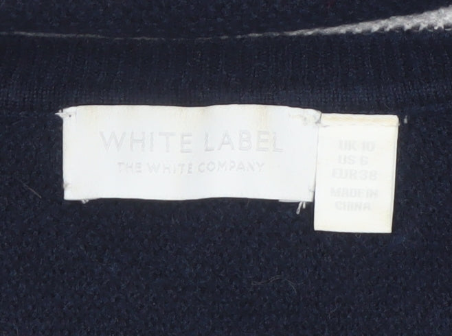 The White Company Women Blue Striped V-Neck Wool Blend Jumper Size 10