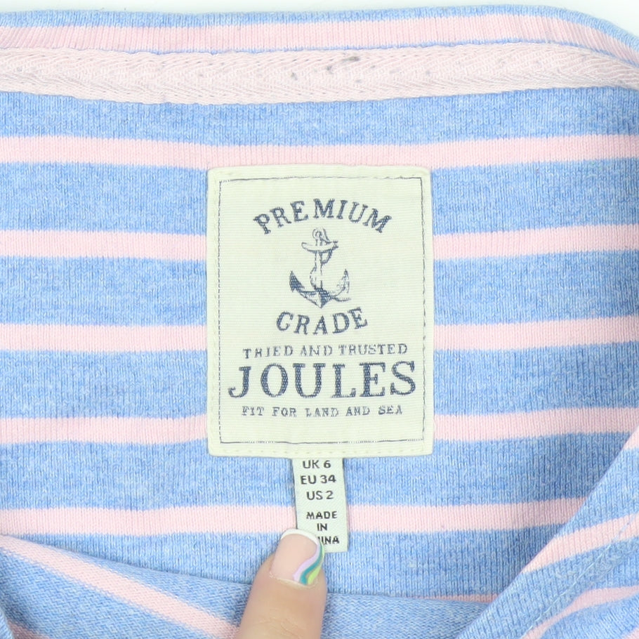Joules Women’s Blue Striped Long Sleeve Boat Neck Cotton Top UK 6