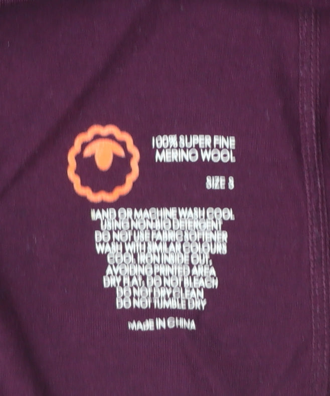 I Love Baa Women's Purple Merino Wool 1/4 Zip Thermal Top Size S