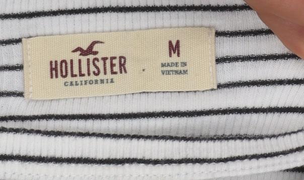 Hollister Women’s White Striped Long Sleeve Cropped T-Shirt M