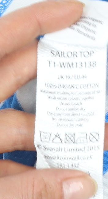 Seasalt Women’s Blue Striped Boat Neck 3/4 Sleeve Cotton Sailor Top Size 16