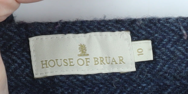 House of Bruar Women's Blue Wool Herringbone Tweed Straight Trousers Size 10