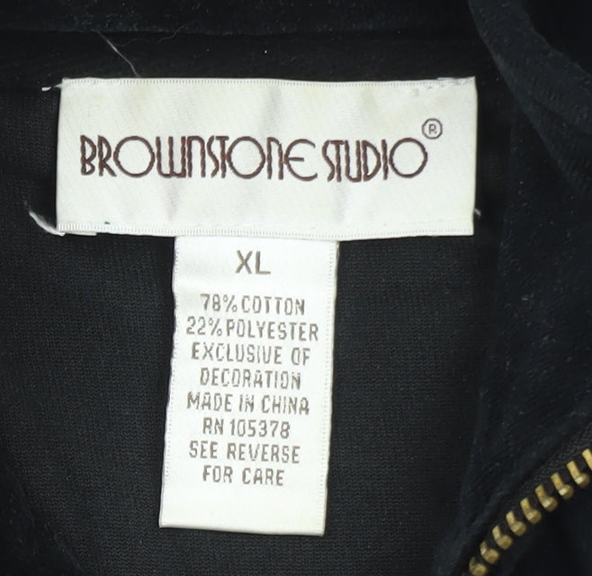 Brownstone Studio Women's Black Velour Bomber Jacket XL
