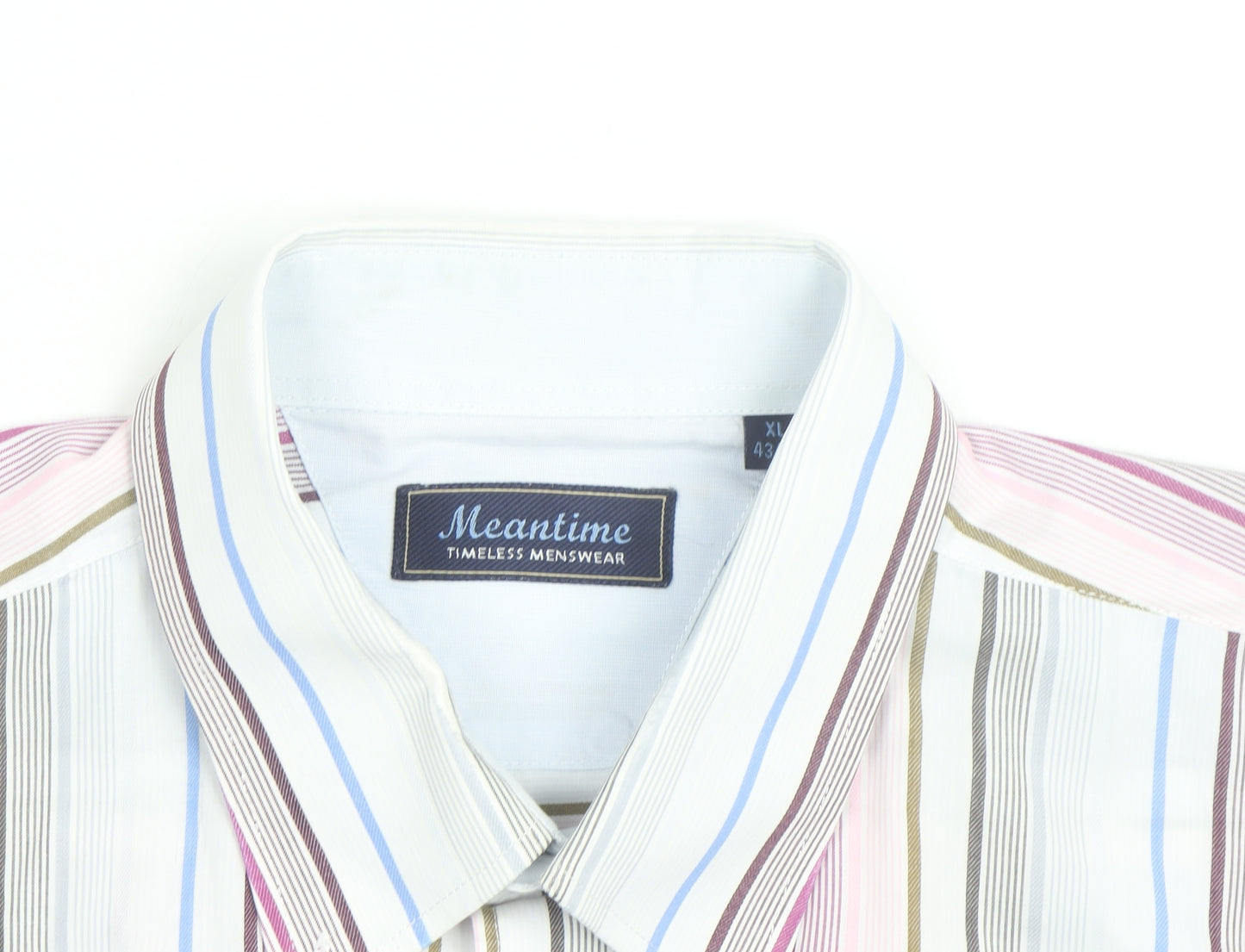 Meantime Men's Multicoloured Striped Short Sleeve Button-Up Shirt XL