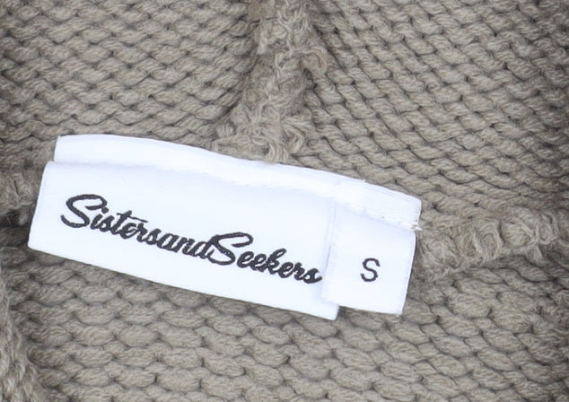 Sisters and Seekers Women’s Beige Hooded Chunky Knit Pullover Jumper Size S