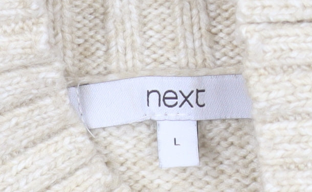 Next Women Beige Wool Blend Mock Neck Jumper Size L