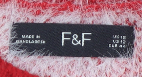 F&F Women's Red Christmas Reindeer Fair Isle Jumper Size 16