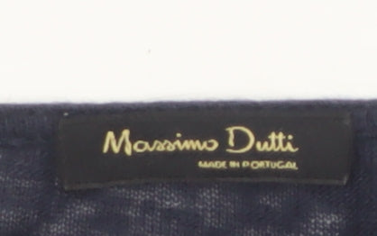 Massimo Dutti Women's Blue Linen Long Sleeve Basic Top Size 14