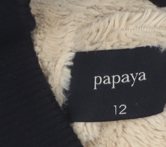Papaya Womens Black Bomber Jacket Size 12 Faux Fur Lined