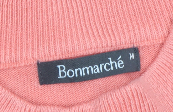 Bonmarché Women's Coral Pink Acrylic Roll Neck Jumper Size M