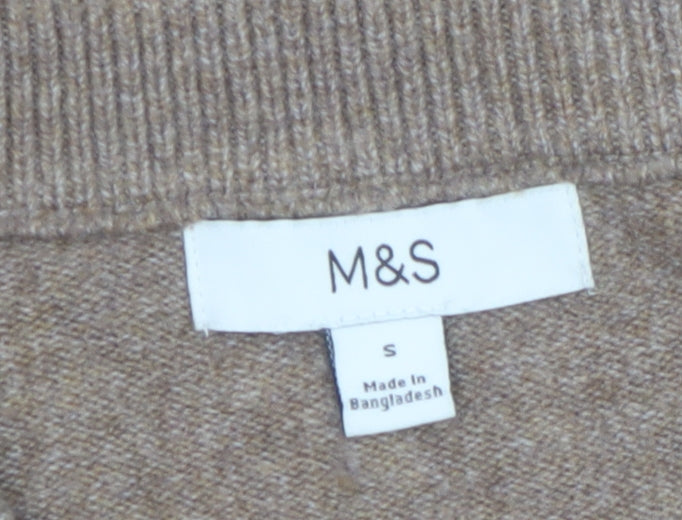 Marks and Spencer Women Beige V-Neck Knit Sleeveless Vest Jumper Size S