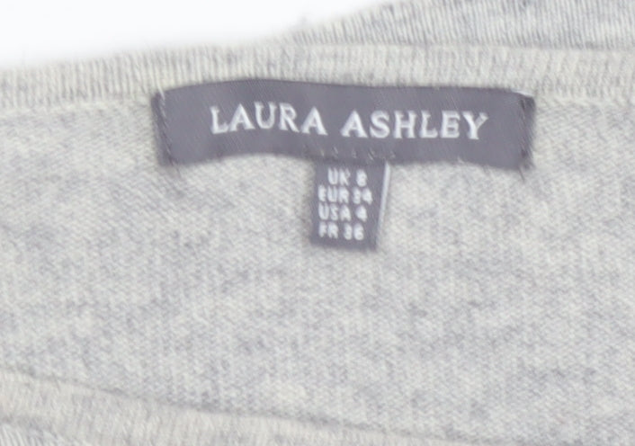 Laura Ashley Women’s Grey Striped Boat Neck Cotton Blend Jumper UK 8