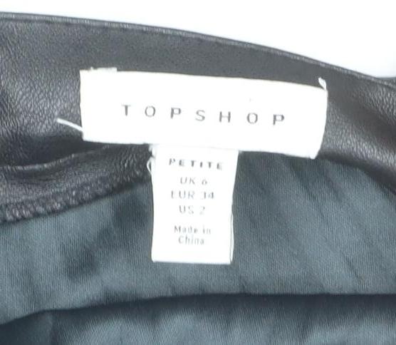 Topshop Petite Women's Black Faux Leather Pleated Skirt Size 6