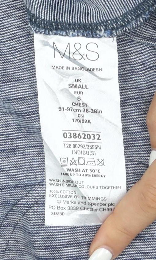 Marks and Spencer Mens Blue Henley Polo Shirt Size S Cotton