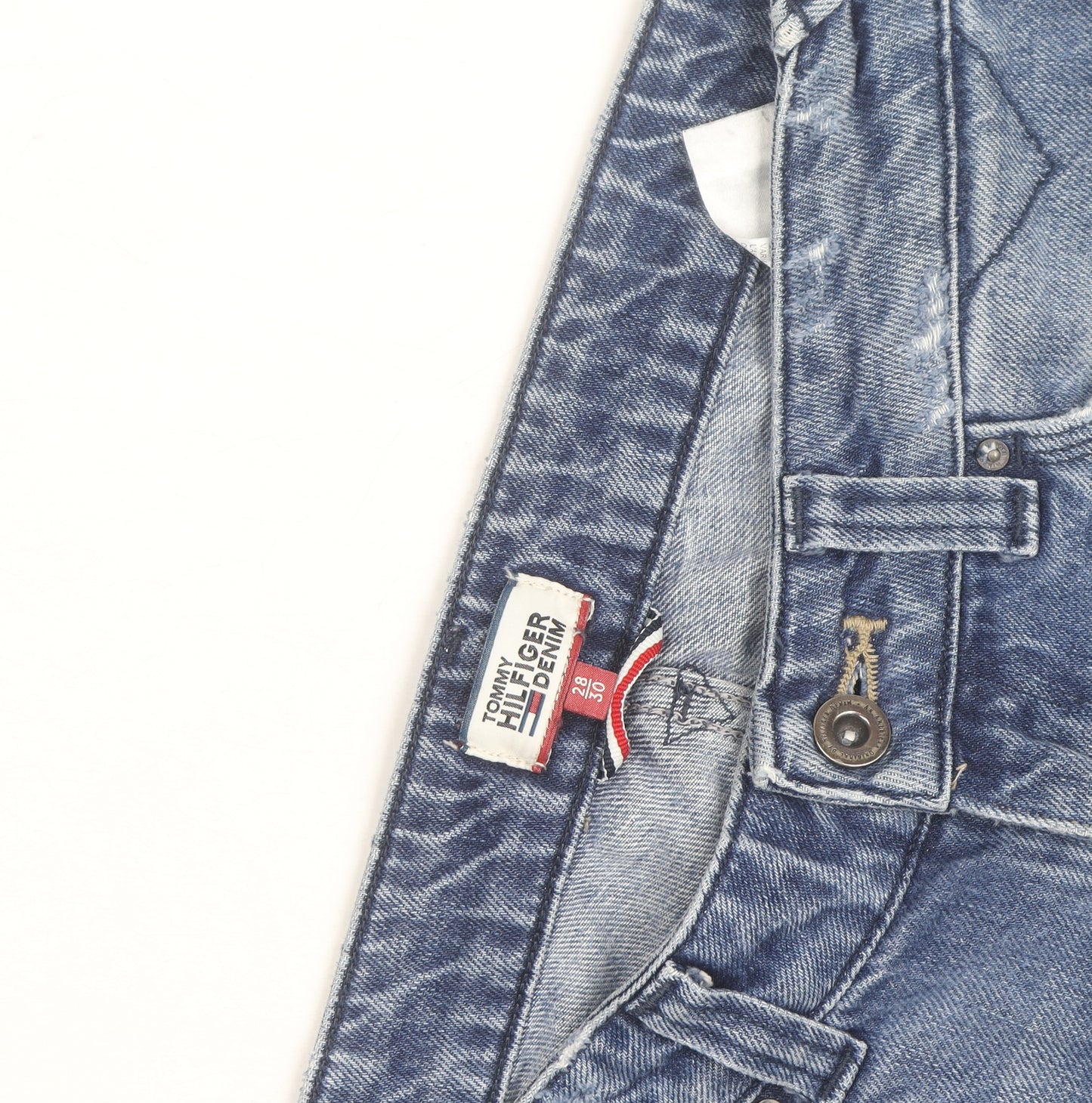 Tommy Hilfiger Men Blue 28x30 Bootcut Distressed Denim Jeans