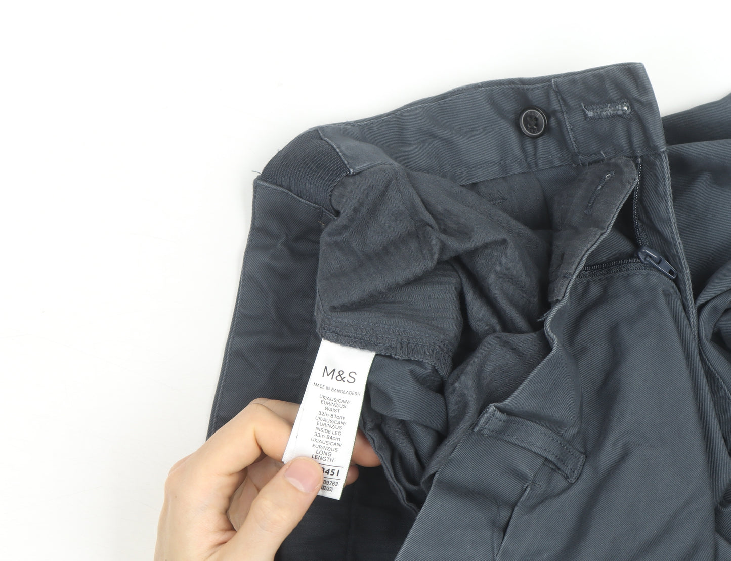 Marks and Spencer Mens Blue Chino Trousers 32W 33L Cotton Blend