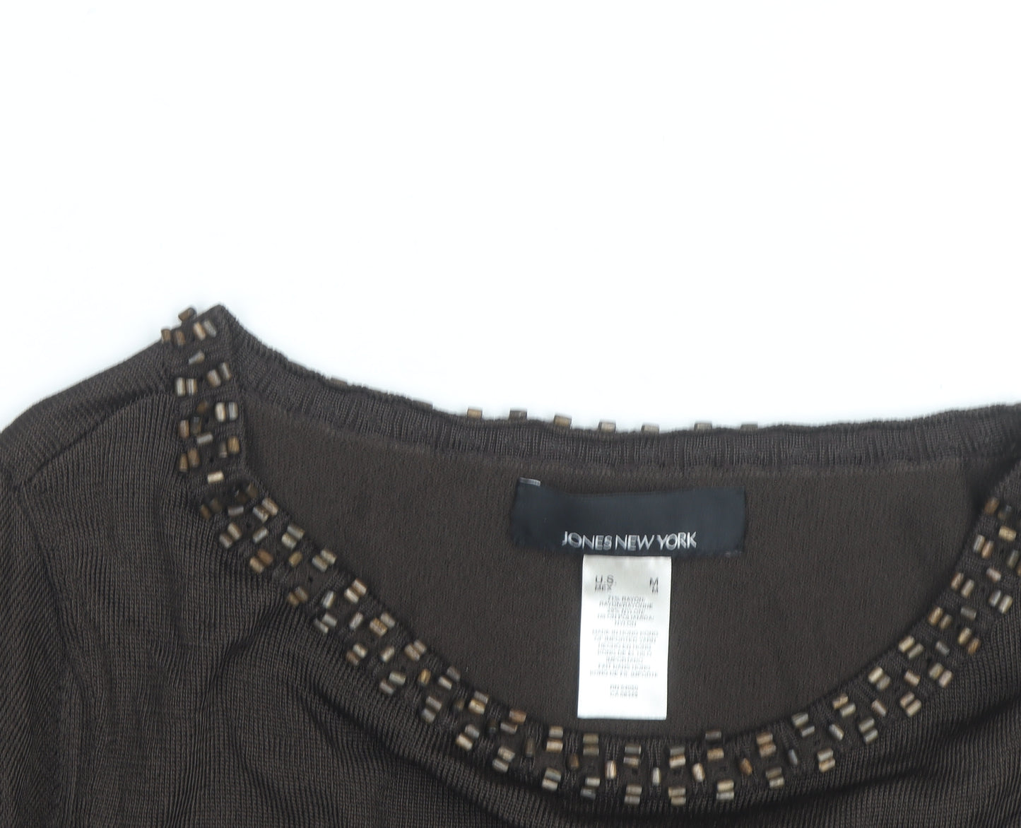 Jones New York Women’s Brown Beaded Boat Neck Long Sleeve Pullover Jumper Size M