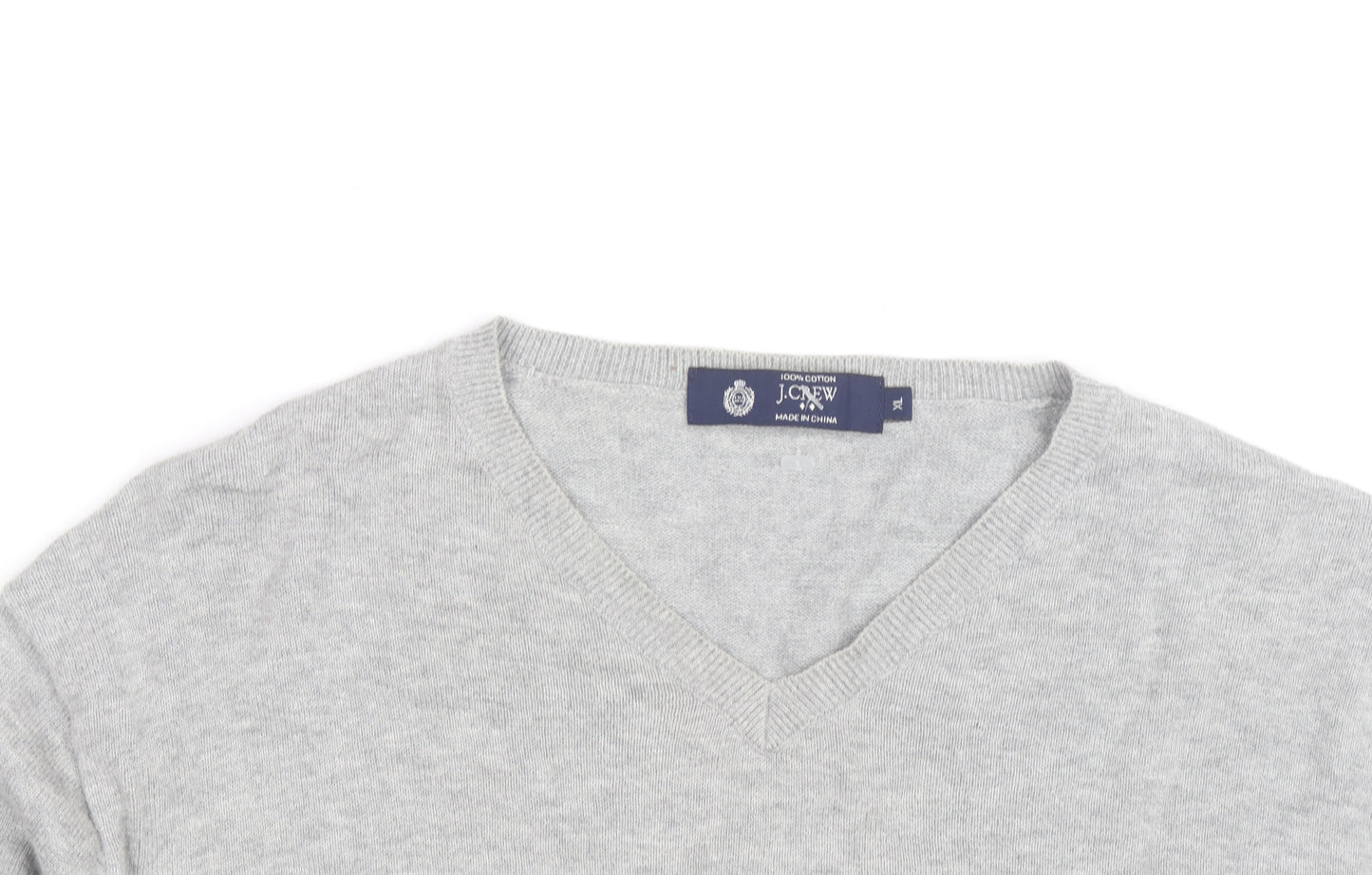 J.Crew Mens Grey Cotton V-Neck Jumper XL Classic Knit Pullover
