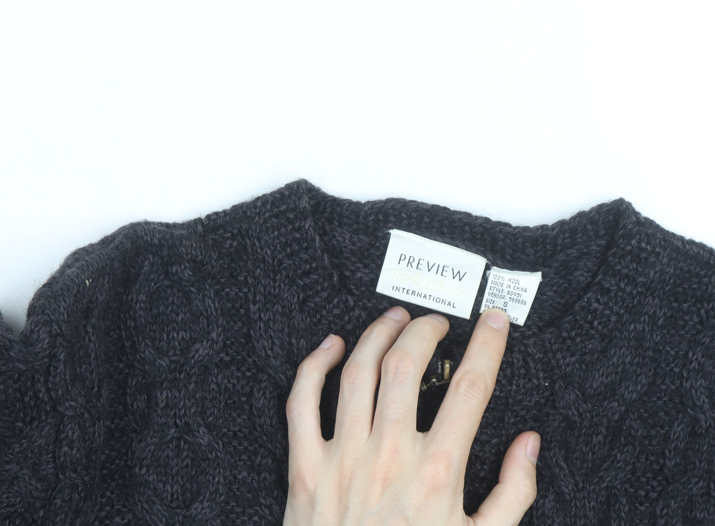 Preview International Men's Grey Wool Cable Cardigan M