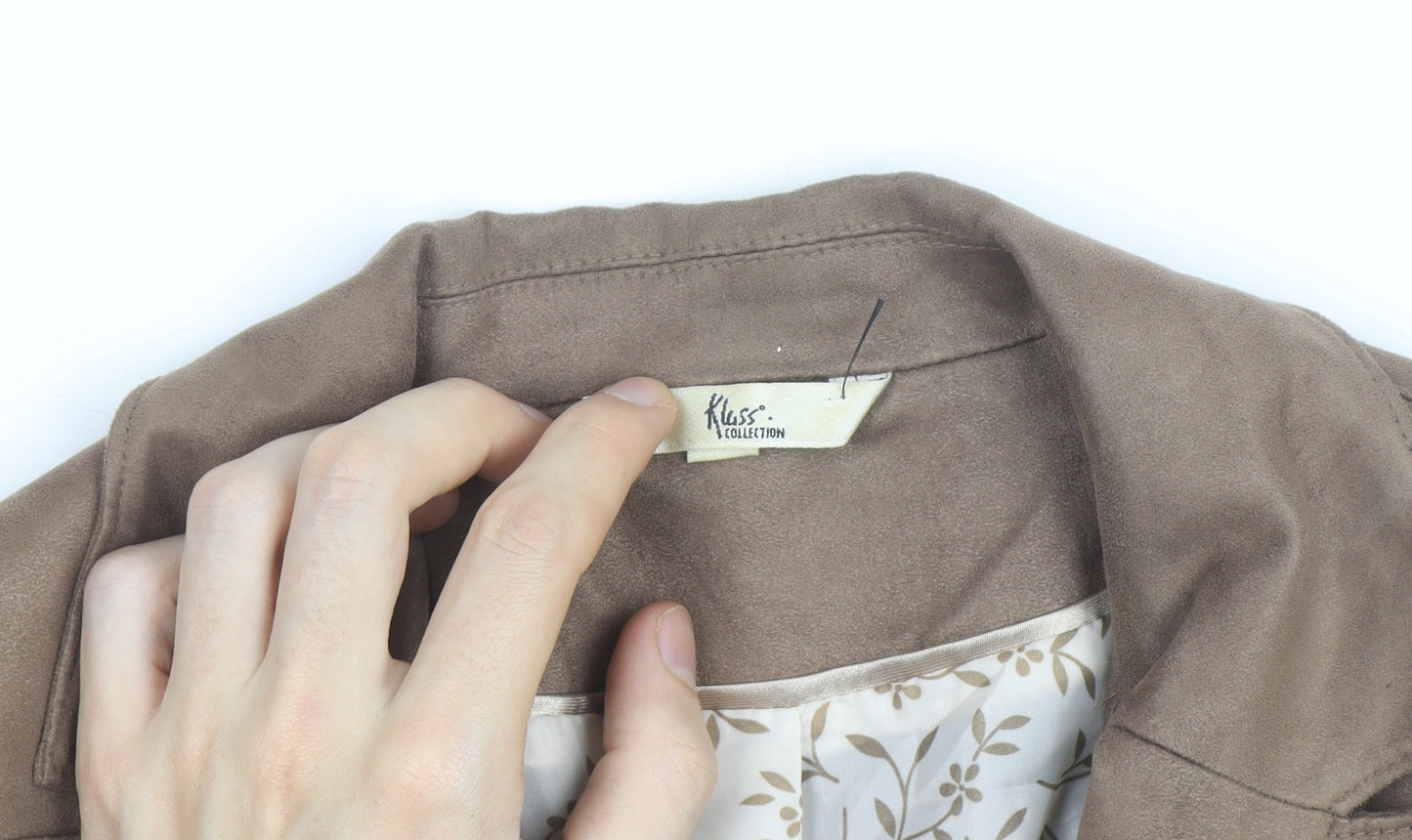 Klass Collection Women Brown Faux Suede Blazer Size 12 Lined Jacket