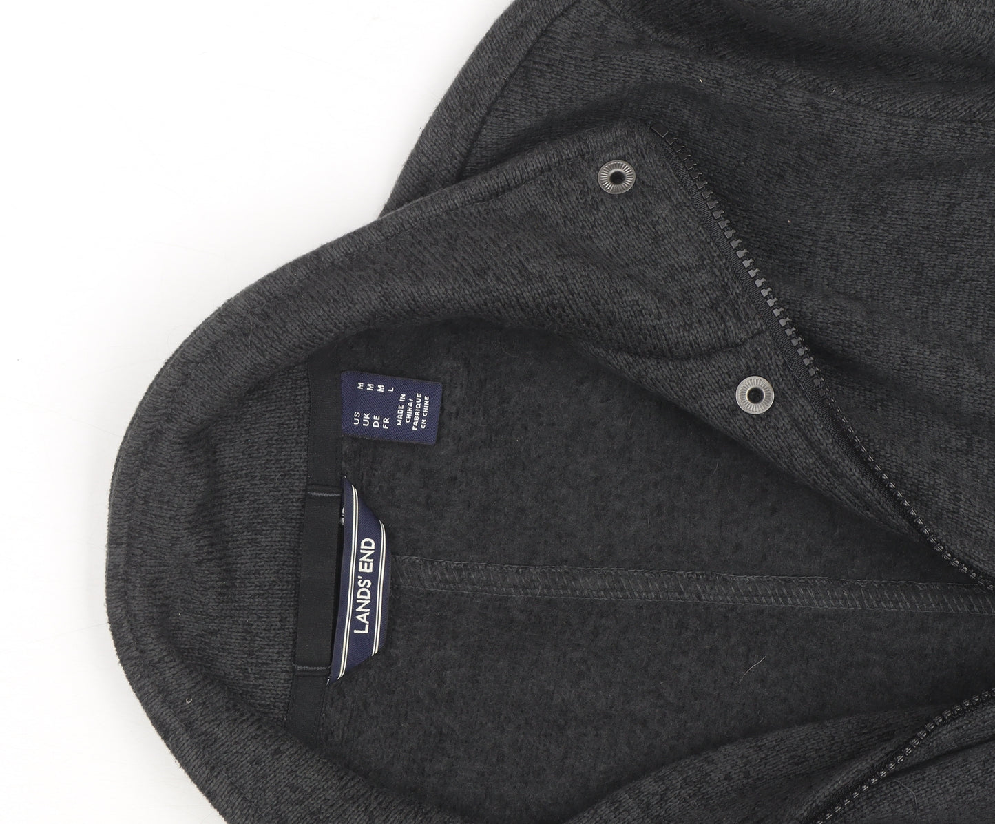 Lands' End Men's Grey Full Zip Fleece Jacket M Regular