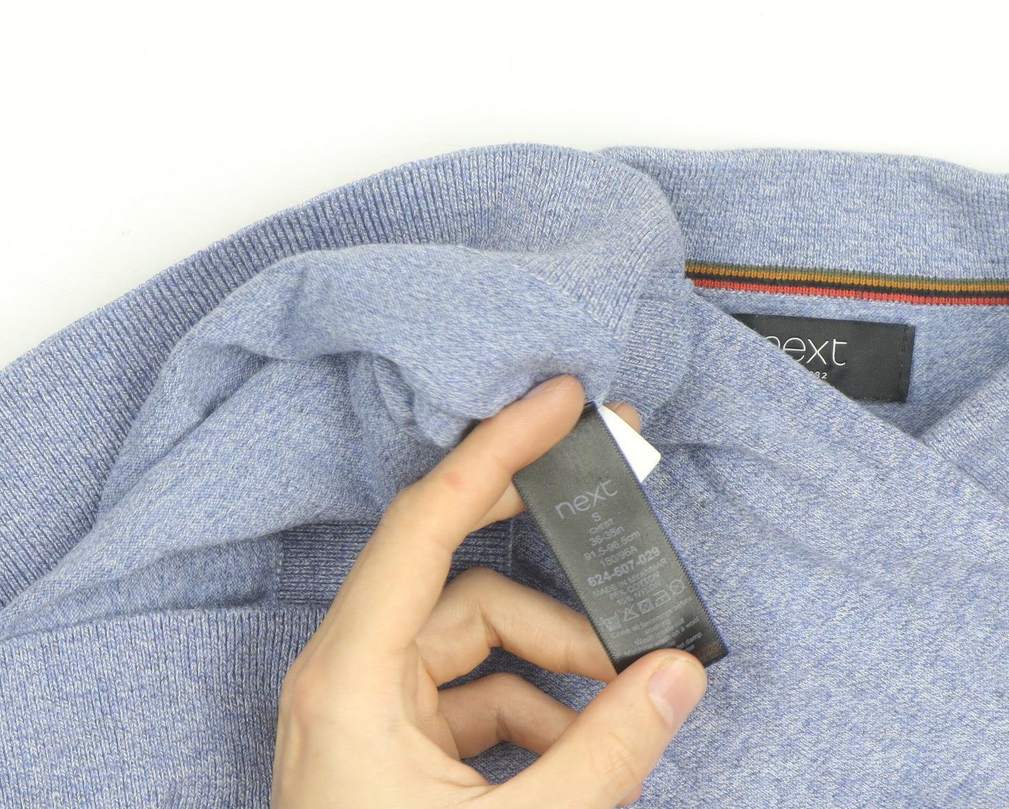 Next Mens Blue Collared 1/4 Zip Cotton Blend Jumper Size S