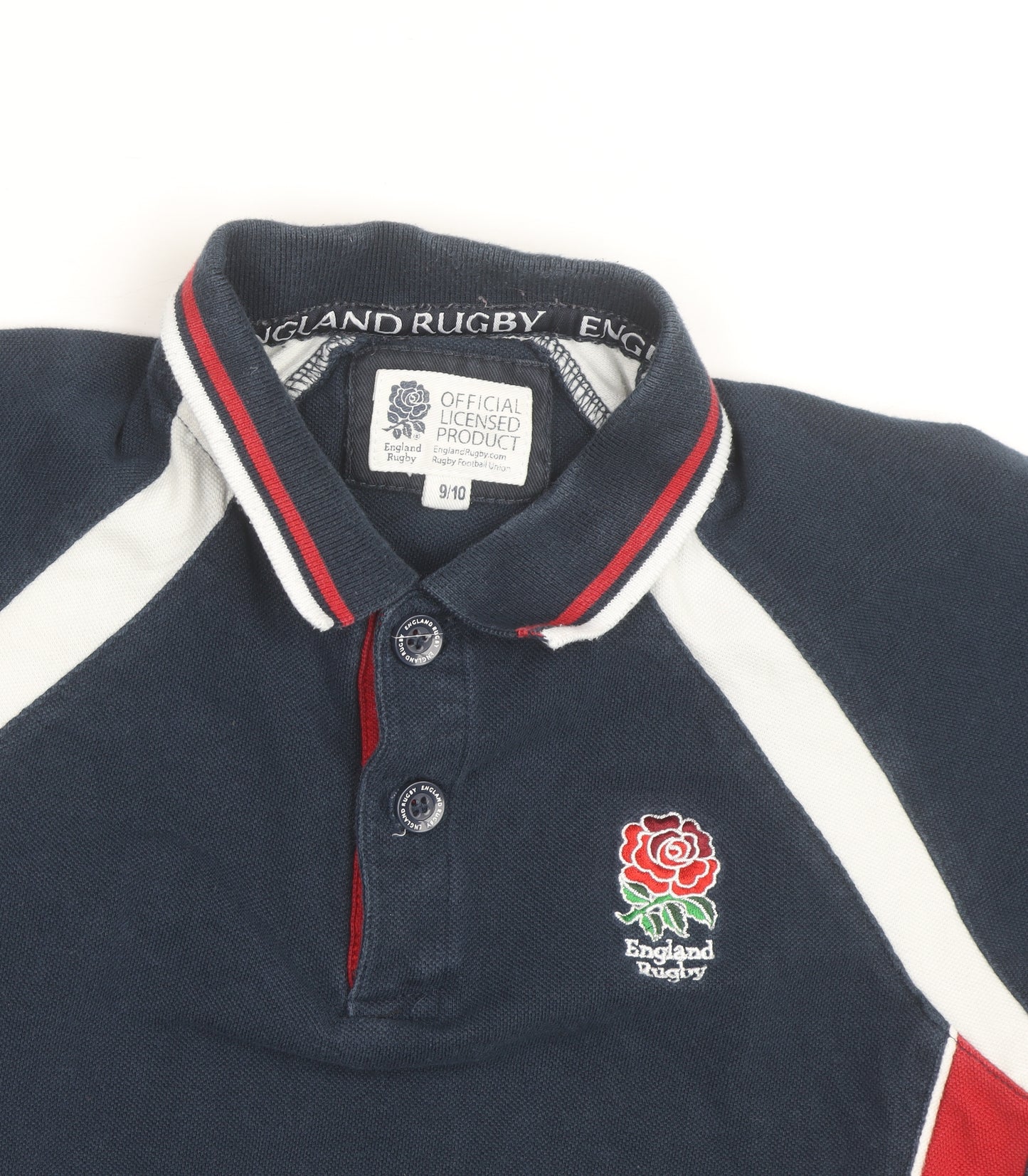 England Rugby Boys Blue Polo Shirt 9-10 Years Cotton Embroidered Sports Top