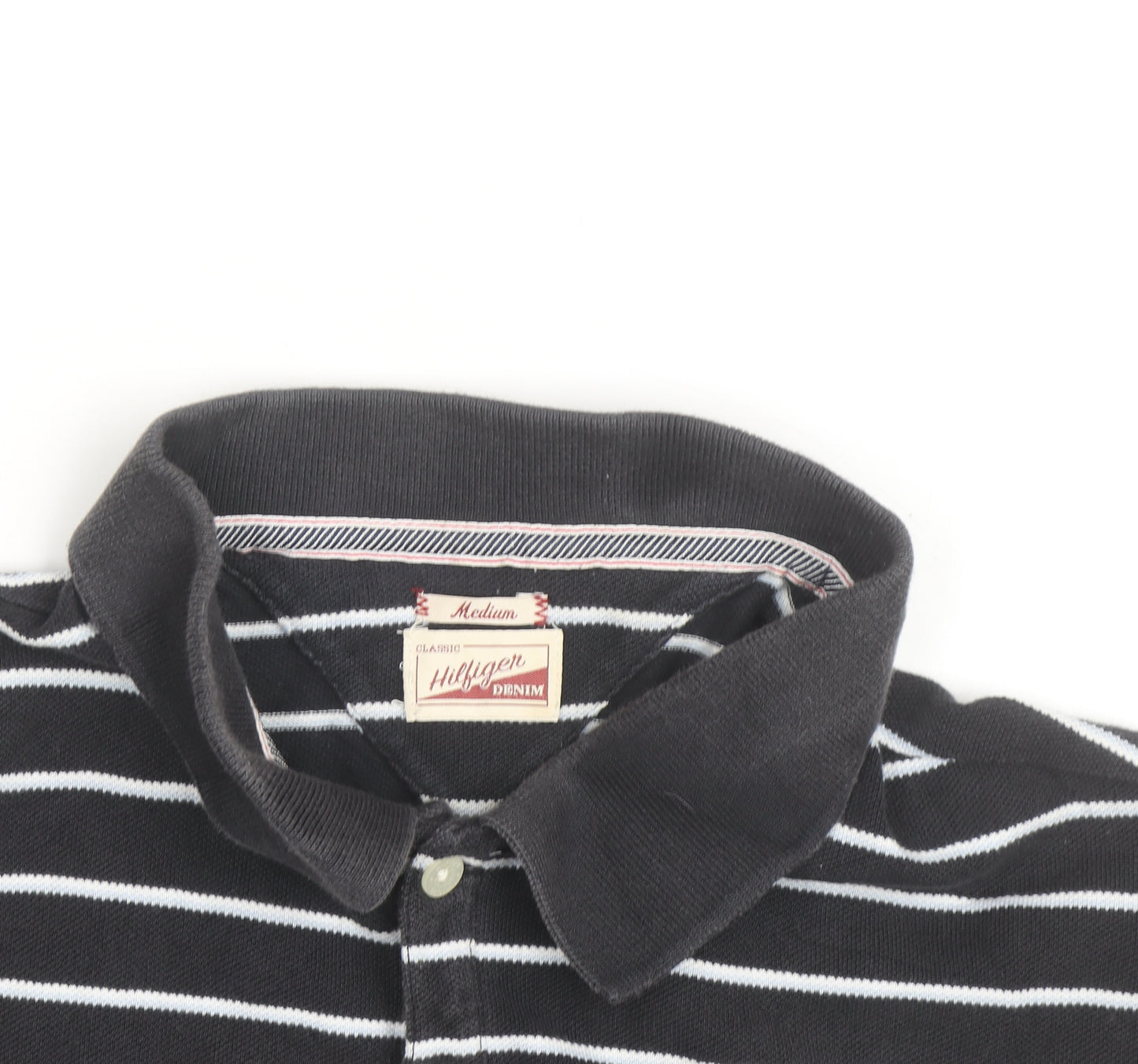 Tommy Hilfiger Men's Black Striped Polo Shirt Size M Cotton Classic